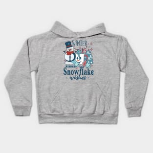 Winter kisses and snowflake wishes Retro Winter Snowman Kids Hoodie